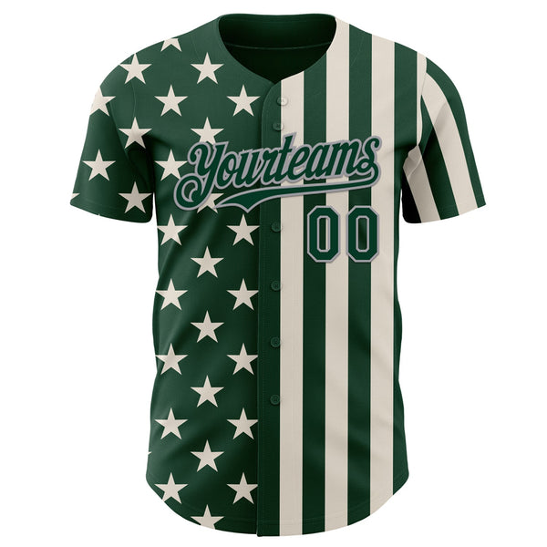 Custom Green Cream-Gray USA Flag Patriotic Split Stars and Stripes Authentic Baseball Jersey alternate