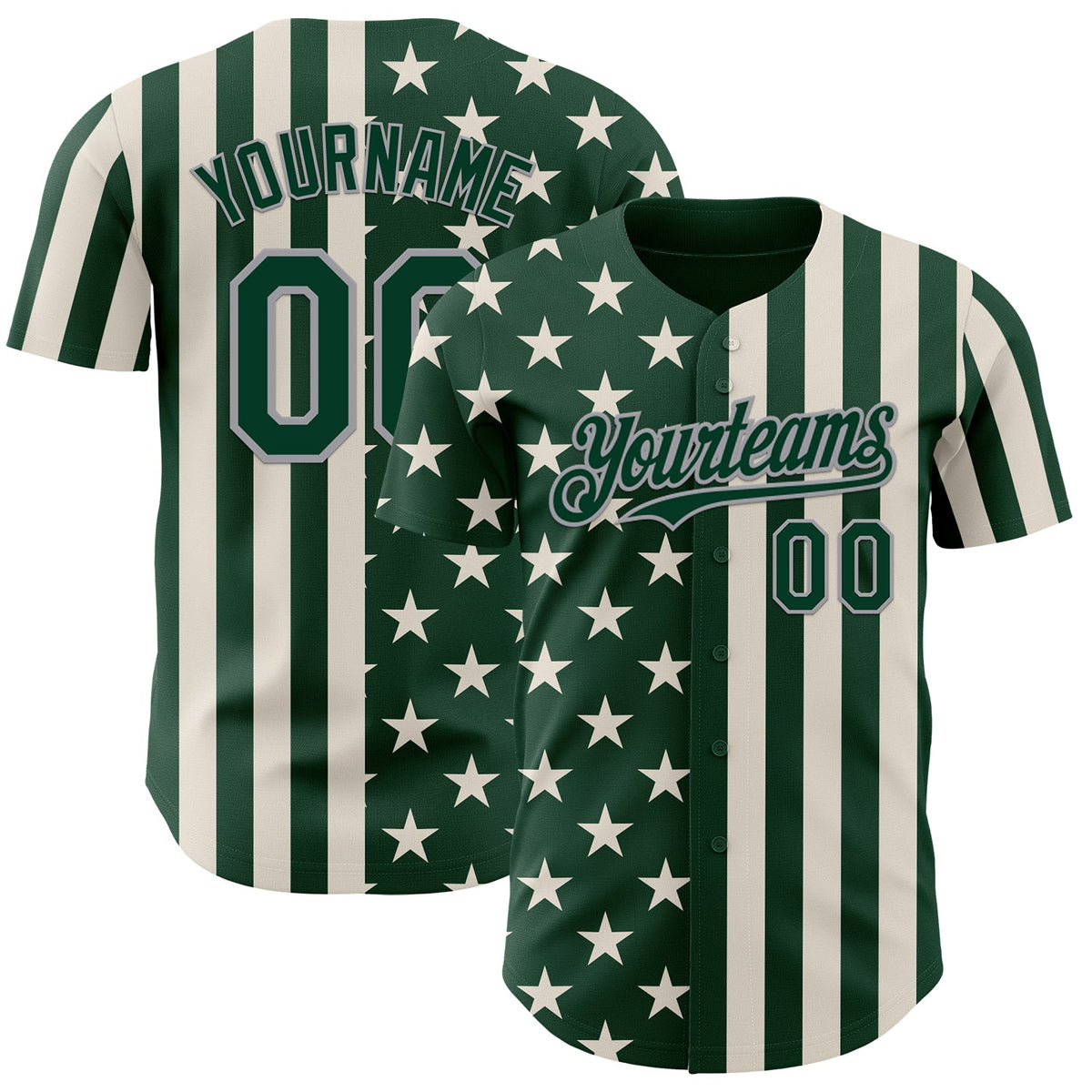 Custom Green Cream-Gray USA Flag Patriotic Split Stars and Stripes Authentic Baseball Jersey
