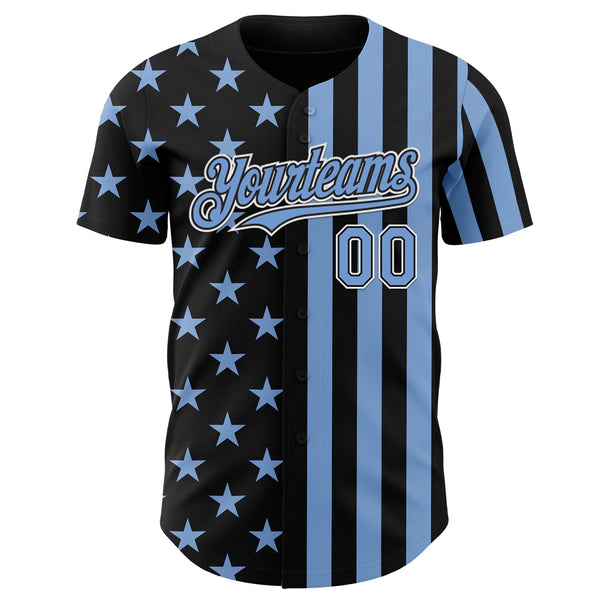 Custom Black Light Blue-White USA Flag Patriotic Split Stars and Stripes Authentic Baseball Jersey alternate