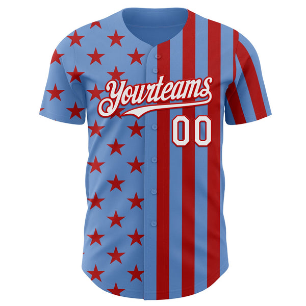 Custom Powder Blue White-Red USA Flag Patriotic Split Stars and Stripes Authentic Baseball Jersey alternate