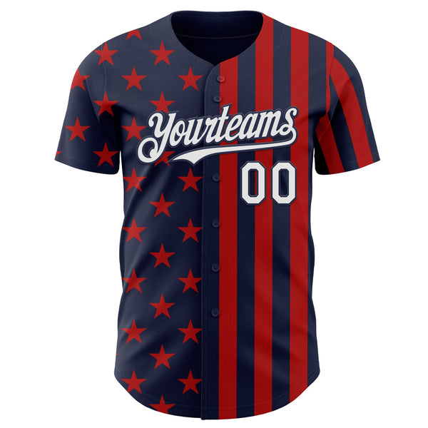 Custom Navy White-Red USA Flag Patriotic Split Stars and Stripes Authentic Baseball Jersey alternate