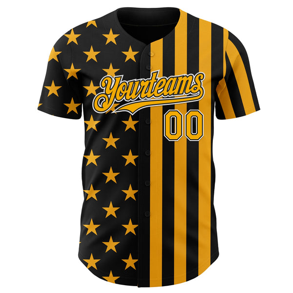 Custom Black Gold-White USA Flag Patriotic Split Stars and Stripes Authentic Baseball Jersey alternate