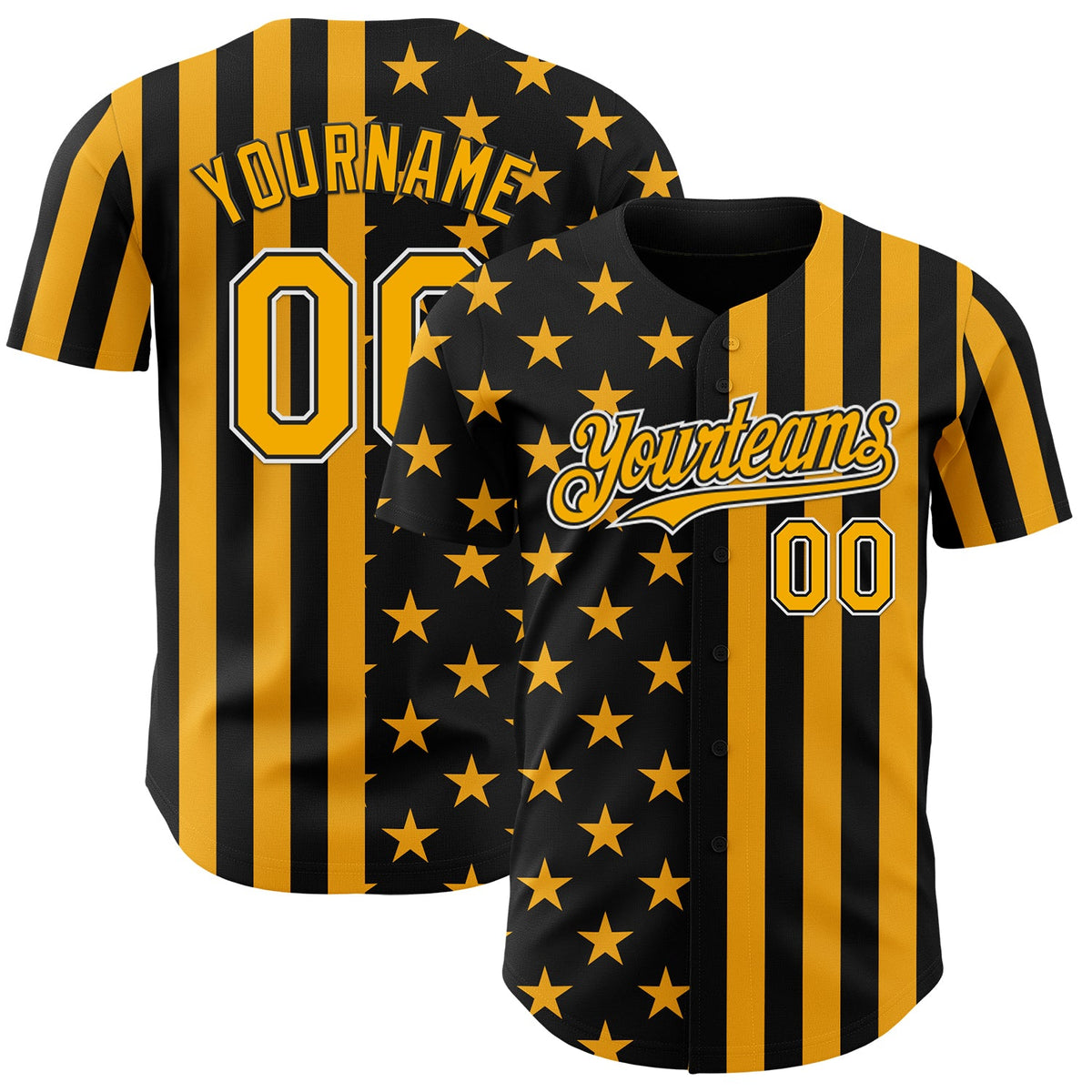 Custom Black Gold-White USA Flag Patriotic Split Stars and Stripes Authentic Baseball Jersey