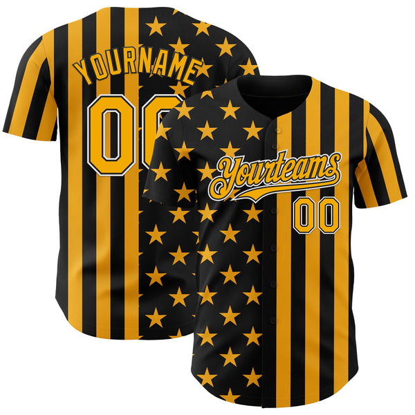 Custom Black Gold-White USA Flag Patriotic Split Stars and Stripes Authentic Baseball Jersey