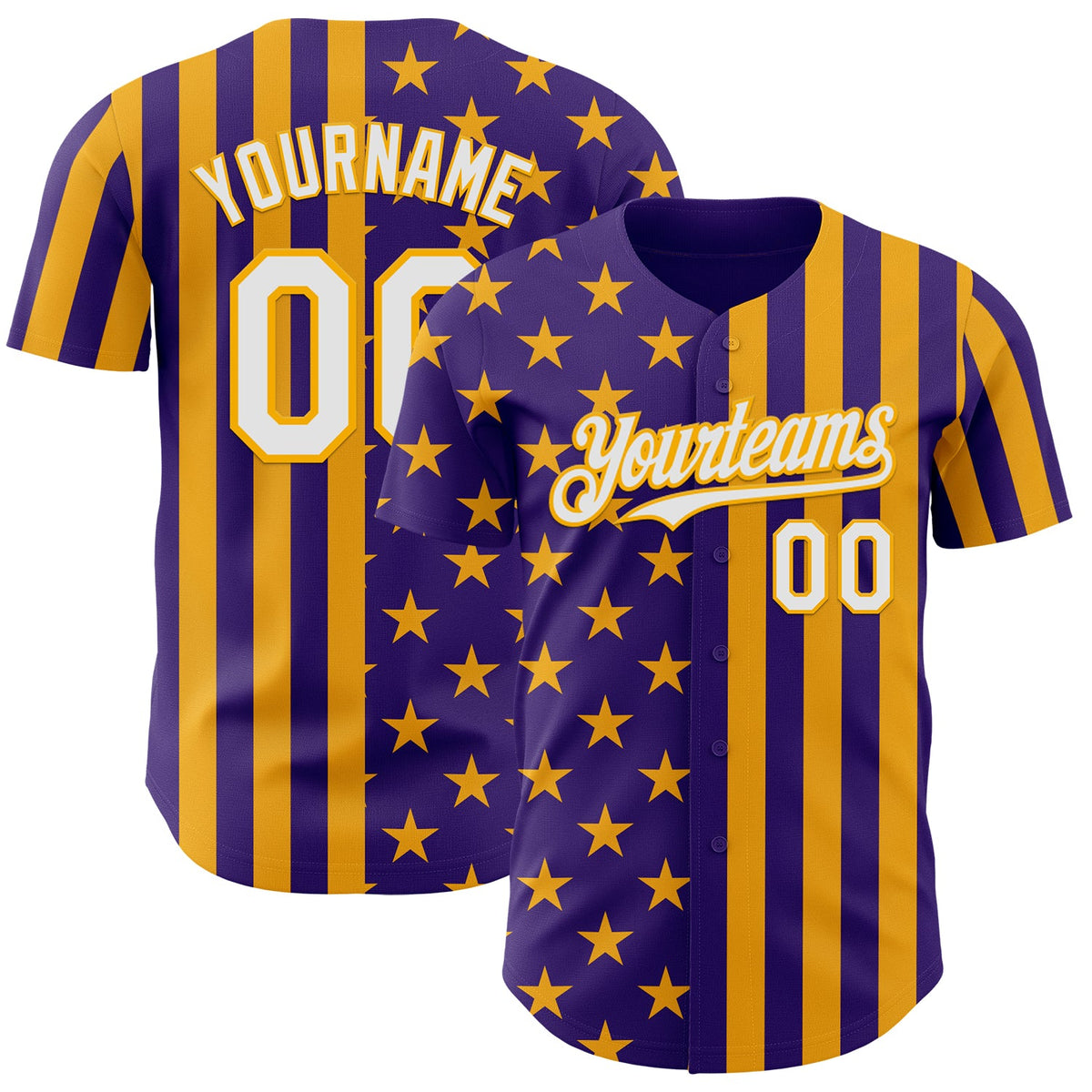 Custom Purple White-Gold USA Flag Patriotic Split Stars and Stripes Authentic Baseball Jersey