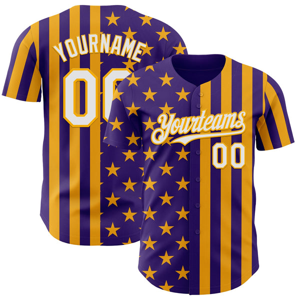 Custom Purple White-Gold USA Flag Patriotic Split Stars and Stripes Authentic Baseball Jersey