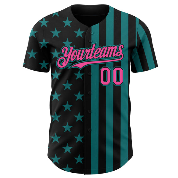 Custom Black Pink-Teal USA Flag Patriotic Split Stars and Stripes Authentic Baseball Jersey alternate