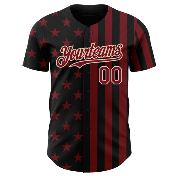 Custom Black Crimson-City Cream USA Flag Patriotic Split Stars and Stripes Authentic Baseball Jersey alternate