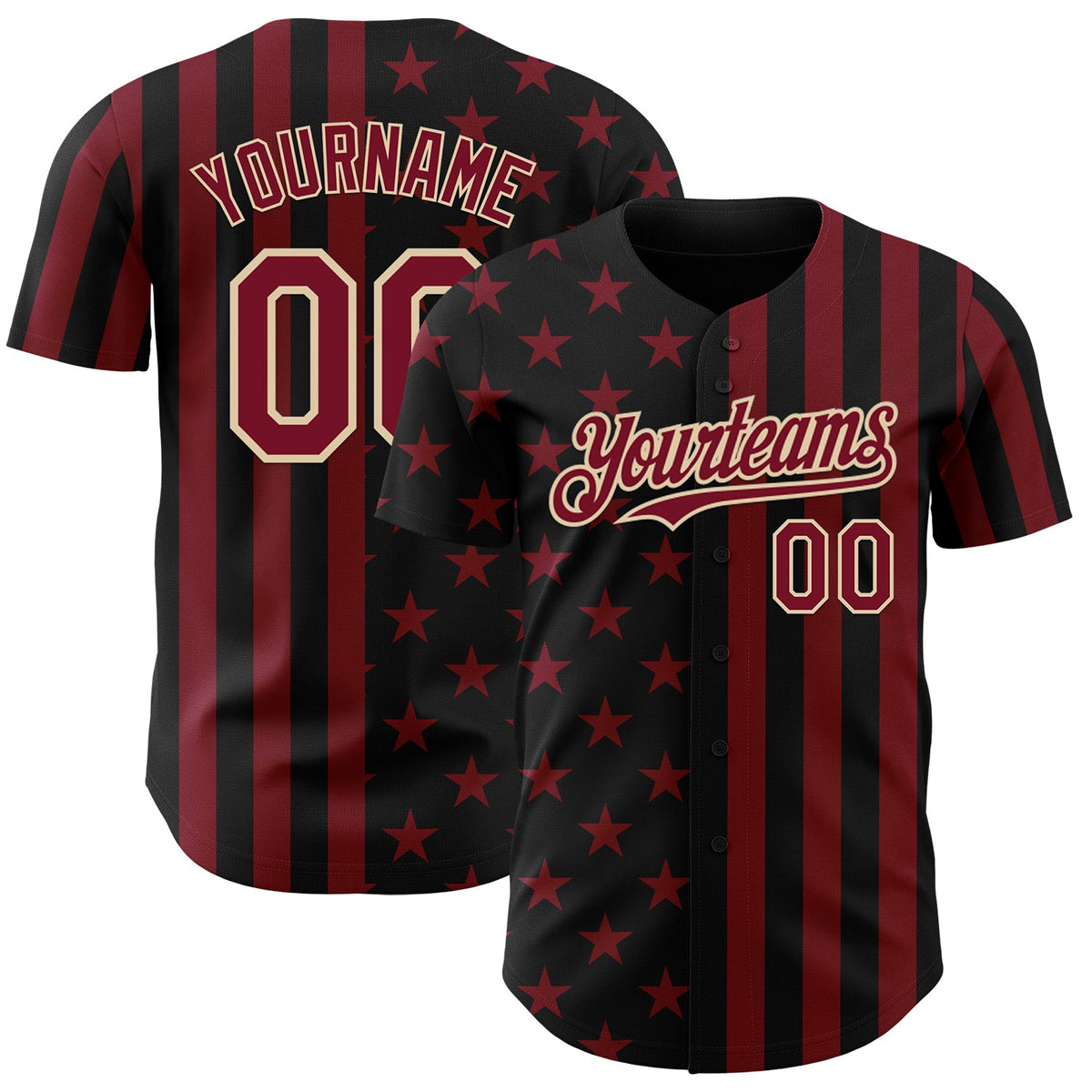 Custom Black Crimson-City Cream USA Flag Patriotic Split Stars and Stripes Authentic Baseball Jersey