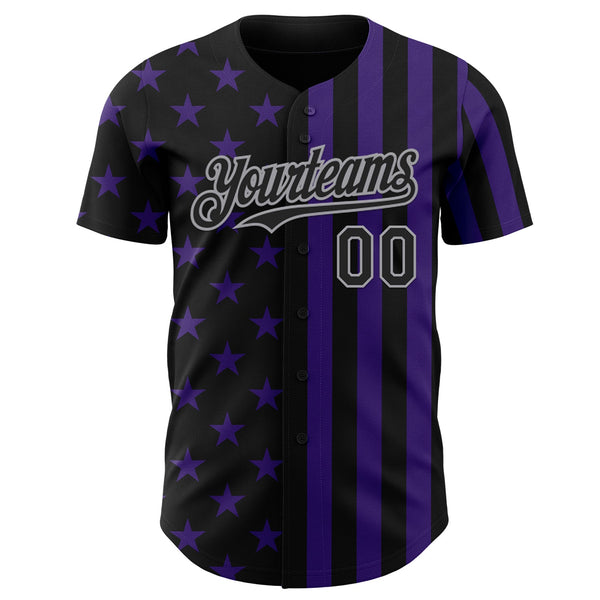 Custom Black Purple-Gray USA Flag Patriotic Split Stars and Stripes Authentic Baseball Jersey alternate