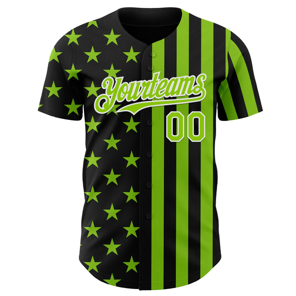 Custom Black Neon Green-White USA Flag Patriotic Split Stars and Stripes Authentic Baseball Jersey alternate