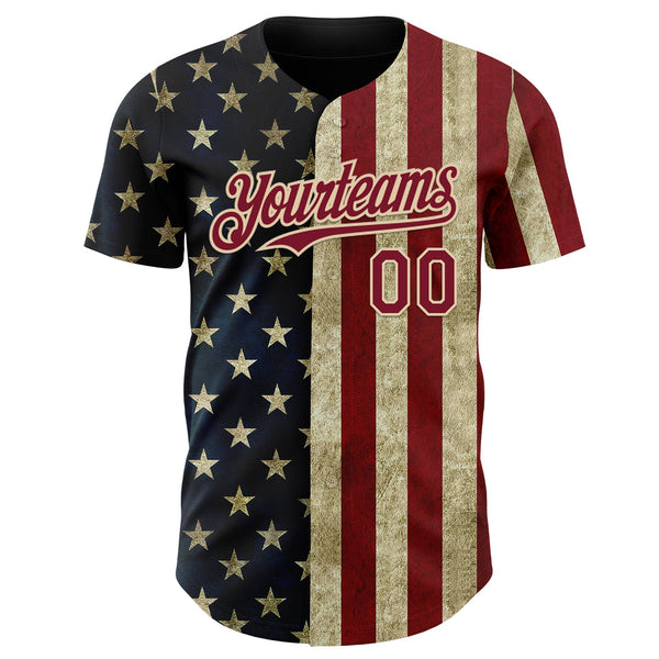 Custom Navy Crimson-City Cream Vintage USA Flag Patriotic Split Stars and Stripes Authentic Baseball Jersey alternate