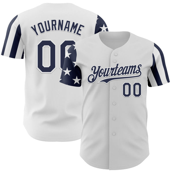 Custom White-Navy Two Tone USA Flag Sleeves Stars and Stripes Authentic Baseball Jersey