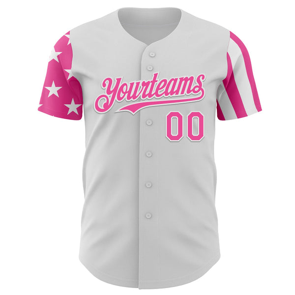 Custom White-Pink Two Tone USA Flag Sleeves Stars and Stripes Authentic Baseball Jersey alternate
