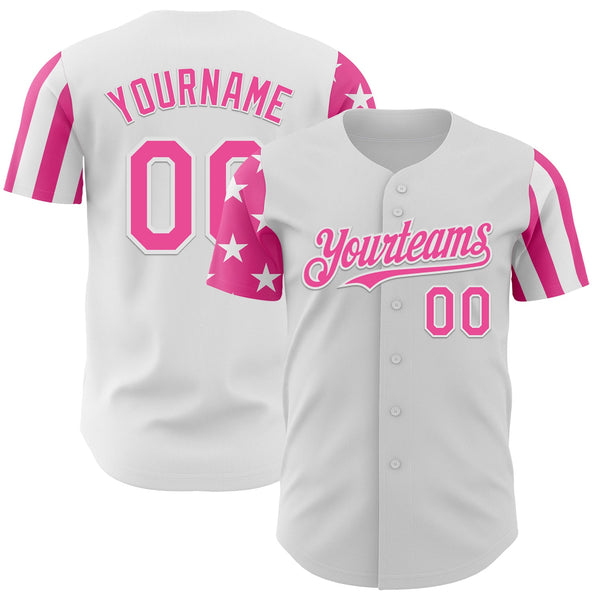 Custom White-Pink Two Tone USA Flag Sleeves Stars and Stripes Authentic Baseball Jersey