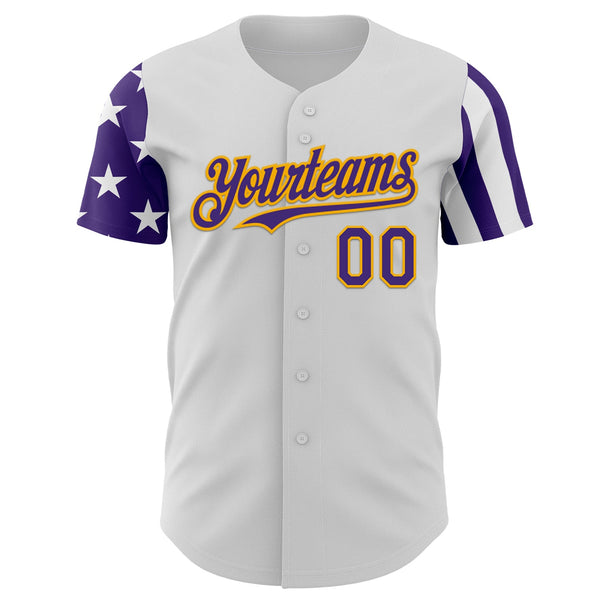 Custom White Purple-Gold Two Tone USA Flag Sleeves Stars and Stripes Authentic Baseball Jersey alternate