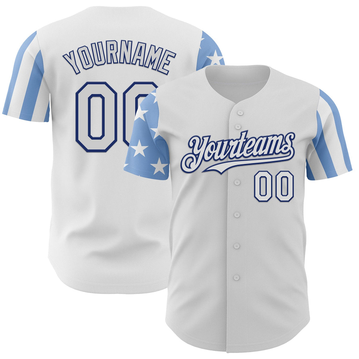 Custom White Light Blue-Royal Two Tone USA Flag Sleeves Stars and Stripes Authentic Baseball Jersey