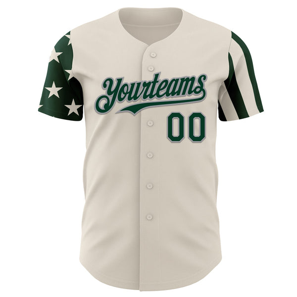 Custom Cream Green-Gray Two Tone USA Flag Sleeves Stars and Stripes Authentic Baseball Jersey alternate