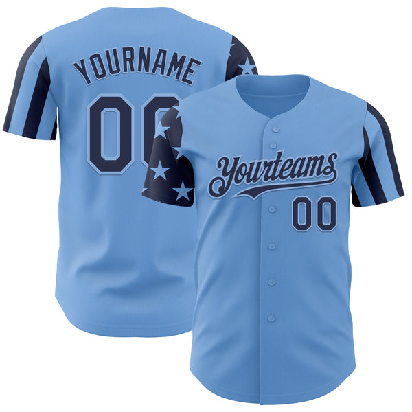 Custom Light Blue-Navy Two Tone USA Flag Sleeves Stars and Stripes Authentic Baseball Jersey