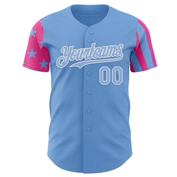 Custom Light Blue Pink-White Two Tone USA Flag Sleeves Stars and Stripes Authentic Baseball Jersey alternate