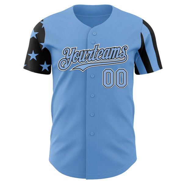 Custom Light Blue Black-White Two Tone USA Flag Sleeves Stars and Stripes Authentic Baseball Jersey alternate