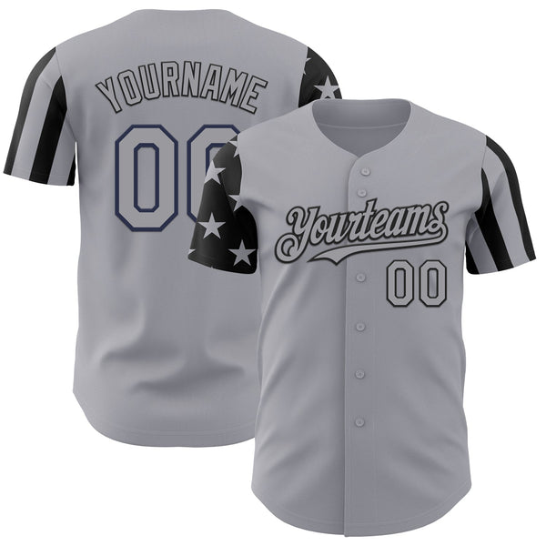Custom Gray-Black Two Tone USA Flag Sleeves Stars and Stripes Authentic Baseball Jersey