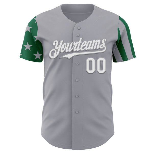 Custom Gray White-Kelly Green Two Tone USA Flag Sleeves Stars and Stripes Authentic Baseball Jersey alternate