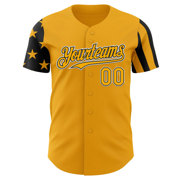 Custom Gold Black-White Two Tone USA Flag Sleeves Stars and Stripes Authentic Baseball Jersey alternate
