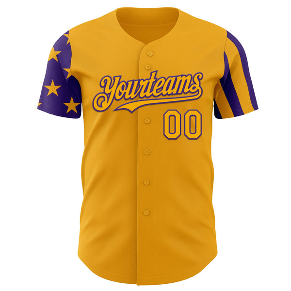 Custom Gold-Purple Two Tone USA Flag Sleeves Stars and Stripes Authentic Baseball Jersey alternate