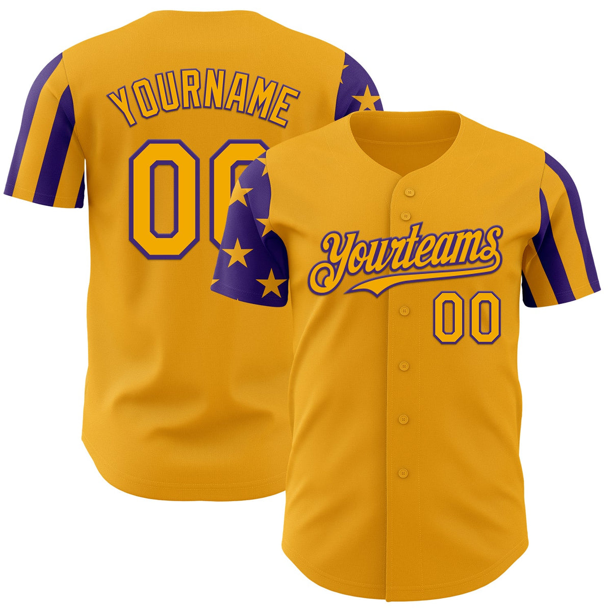 Custom Gold-Purple Two Tone USA Flag Sleeves Stars and Stripes Authentic Baseball Jersey