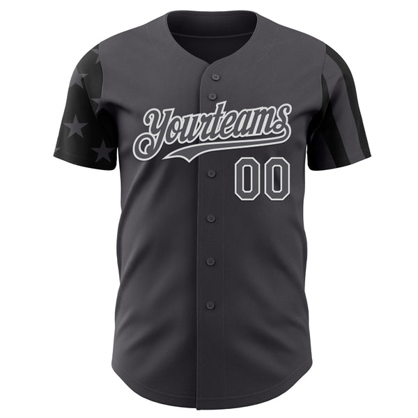 Custom Steel Gray Black-White Two Tone USA Flag Sleeves Stars and Stripes Authentic Baseball Jersey alternate