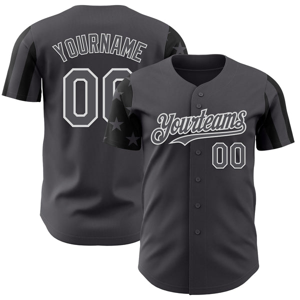 Custom Steel Gray Black-White Two Tone USA Flag Sleeves Stars and Stripes Authentic Baseball Jersey