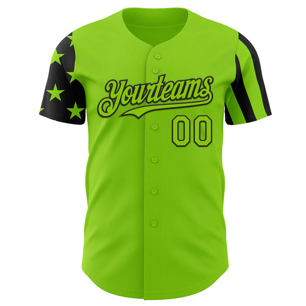 Custom Neon Green-Black Two Tone USA Flag Sleeves Stars and Stripes Authentic Baseball Jersey alternate