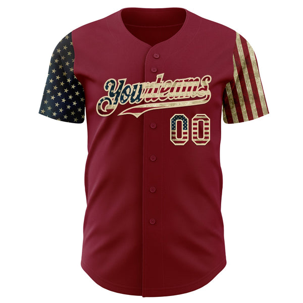 Custom Crimson Vintage USA Flag-City Cream Two Tone USA Flag Sleeves Stars and Stripes Authentic Baseball Jersey alternate