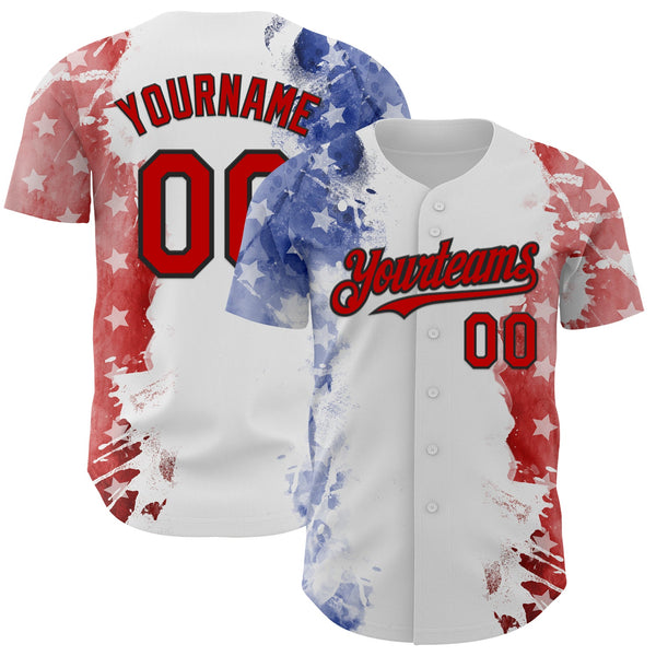 Custom White Red Royal-Black American Flag Patriotic Authentic Baseball Jersey