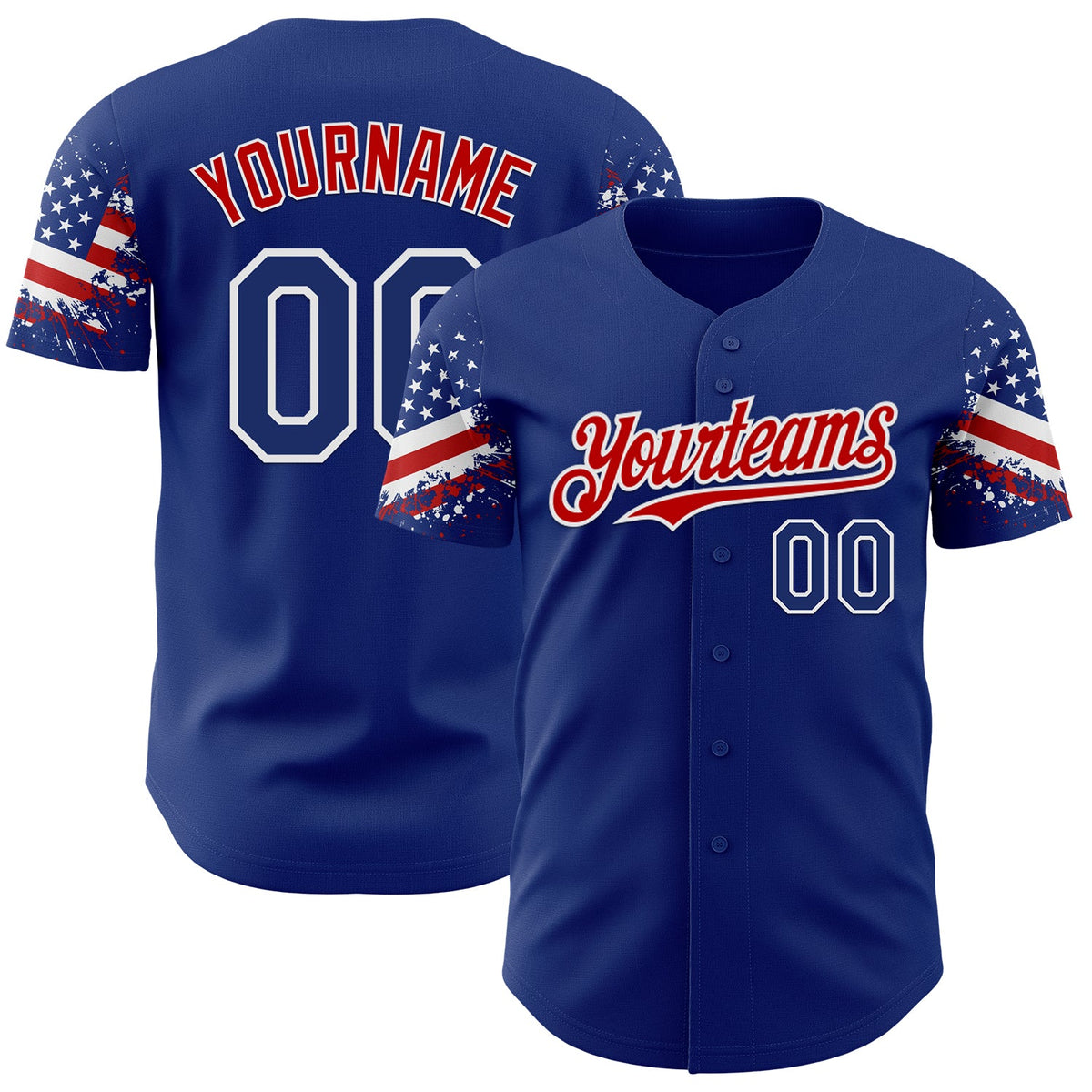 Custom Royal Red-White Two Tone USA Flag Sleeves Stars and Stripes Authentic Baseball Jersey