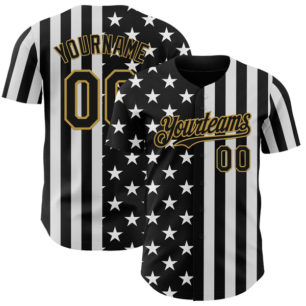 Custom Black White-Old Gold USA Flag Patriotic Split Stars and Stripes Authentic Baseball Jersey