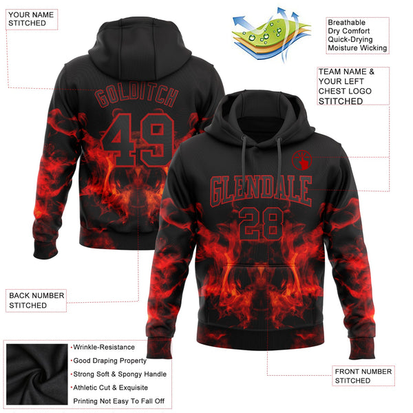 Custom Stitched Black Red 3D Skull Fashion Flame Sports Pullover Sweatshirt Hoodie alternate