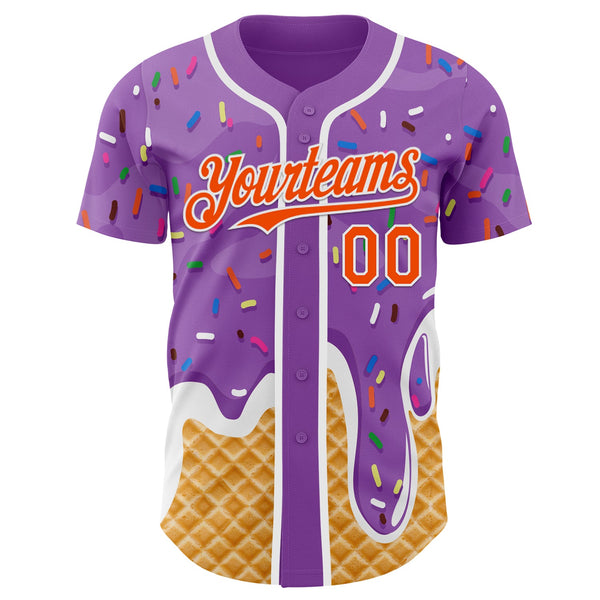 Custom Medium Purple Orange-White Ice Cream Waffle Foodie Dessert Authentic Baseball Jersey alternate