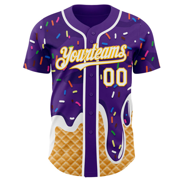 Custom Purple White-Gold Ice Cream Waffle Foodie Dessert Authentic Baseball Jersey alt