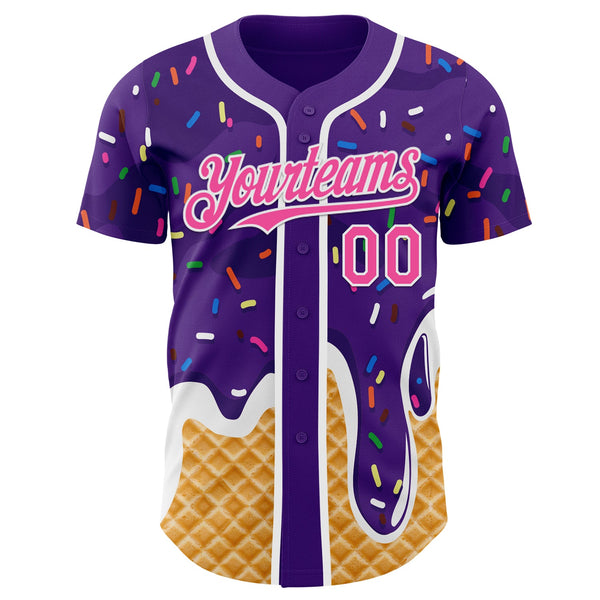 Custom Purple Pink-White Ice Cream Waffle Foodie Dessert Authentic Baseball Jersey alternate