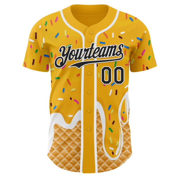 Custom Gold Black-White Ice Cream Waffle Foodie Dessert Authentic Baseball Jersey alternate