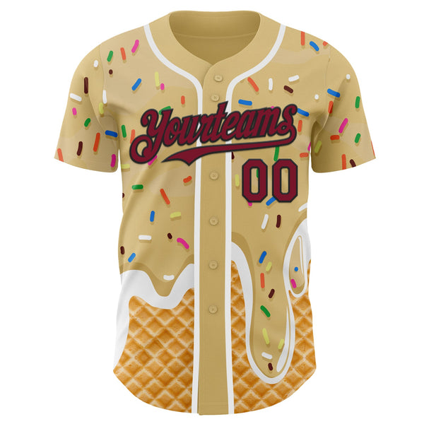 Custom Sand Crimson Black-White Ice Cream Waffle Foodie Dessert Authentic Baseball Jersey alternate