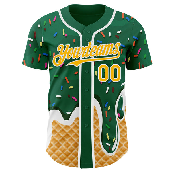 Custom Kelly Green Gold-White Ice Cream Waffle Foodie Dessert Authentic Baseball Jersey alternate