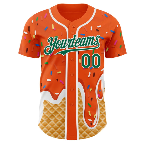 Custom Orange Kelly Green-White Ice Cream Waffle Foodie Dessert Authentic Baseball Jersey alternate