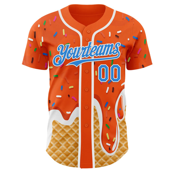 Custom Orange Electric Blue-White Ice Cream Waffle Foodie Dessert Authentic Baseball Jersey alternate