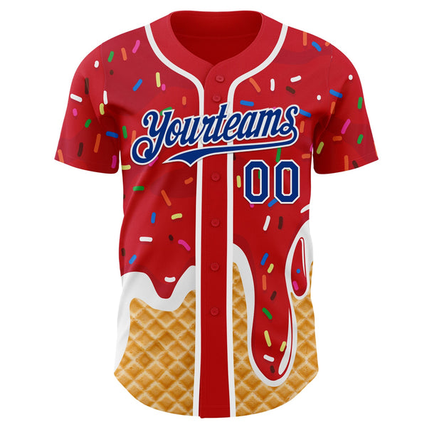Custom Red Royal-White Ice Cream Waffle Foodie Dessert Authentic Baseball Jersey alternate