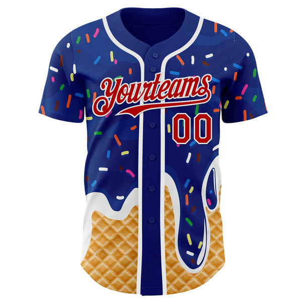 Custom Royal Red-White Ice Cream Waffle Foodie Dessert Authentic Baseball Jersey alternate