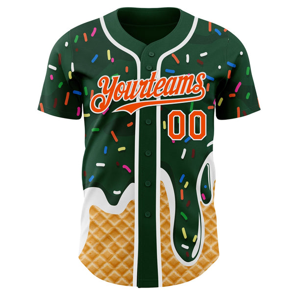 Custom Green Orange-White Ice Cream Waffle Foodie Dessert Authentic Baseball Jersey alternate