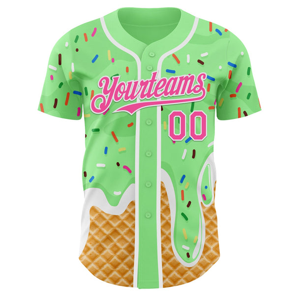 Custom Pea Green Pink-White Ice Cream Waffle Foodie Dessert Authentic Baseball Jersey alternate